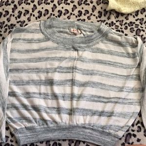 Grey and white stripe long sleeve crop top